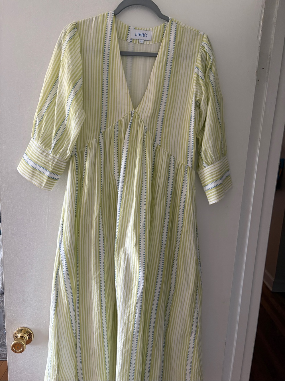 Livro Green and Blue 100% Cotton Midi Dress, Poplin Style, Charleston Designed